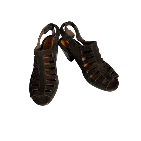 Euro Soft by Sofft Women’s 7M Black Cage Heels | Leather & Suede Upper Comfort - Picture 1 of 7